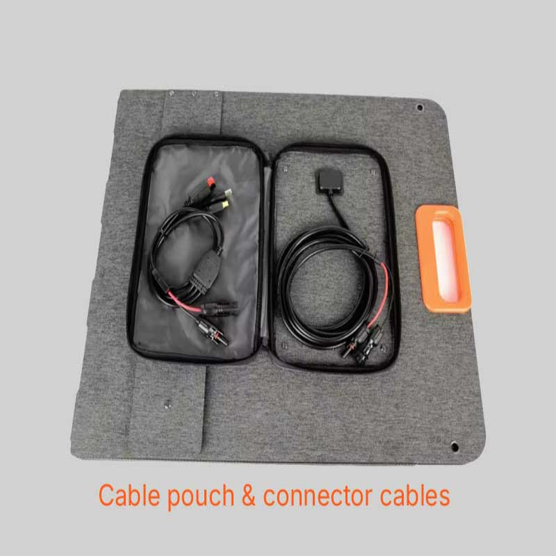 AG 200W Solar Cable pouch and connector cables on gray mat