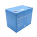 A photo of an Amptron 12V 100Ah 200A lithium battery on a slight angle with its handles facing downwards on a white background.