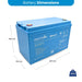 Amptron 12V 150Ah 200A Lithium Battery with Bluetooth Dimensions in white background