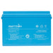 A photo of a blue Amptron 24v 100ah 100a lithium battery facing front on with a white background.