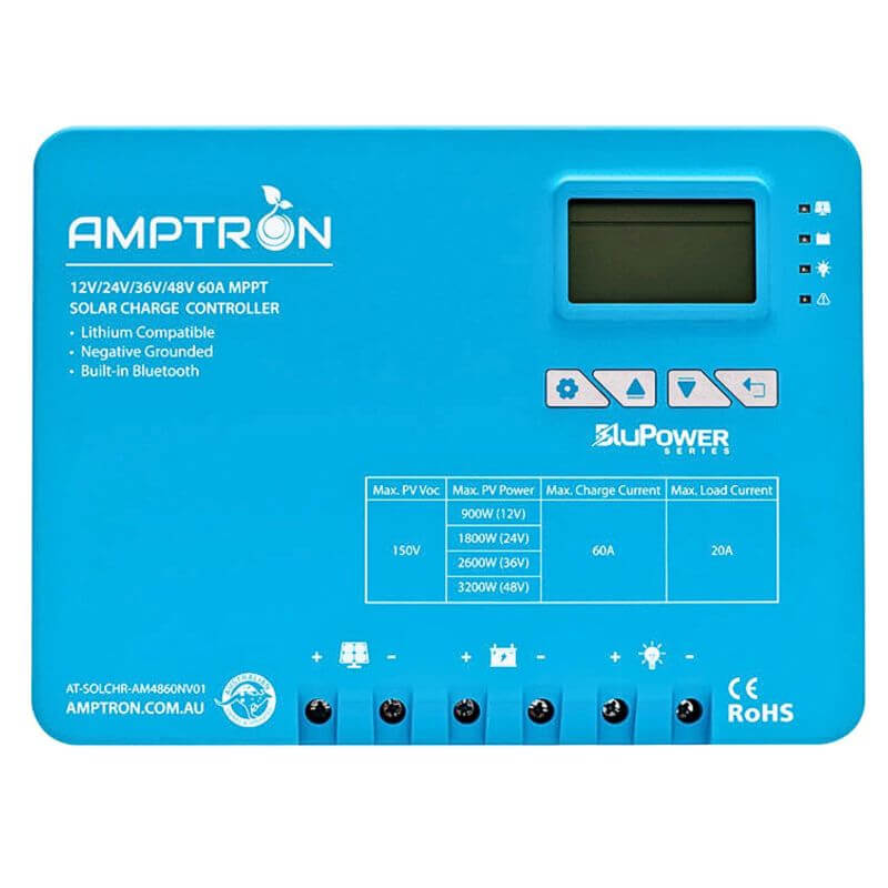 Amptron 30A MPPT Solar Controller Front Photo on a white background