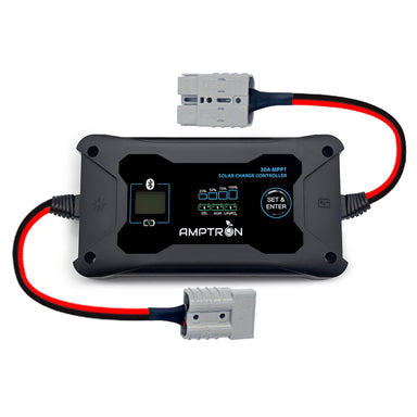 in the photo an Amptron 30A MPPT Solar Controller in white background