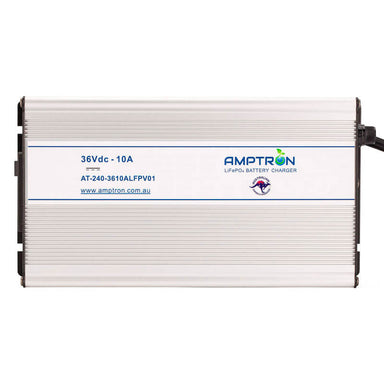 Amptron 36V 10A AC-DC Battery Charger Front Photo on a white background