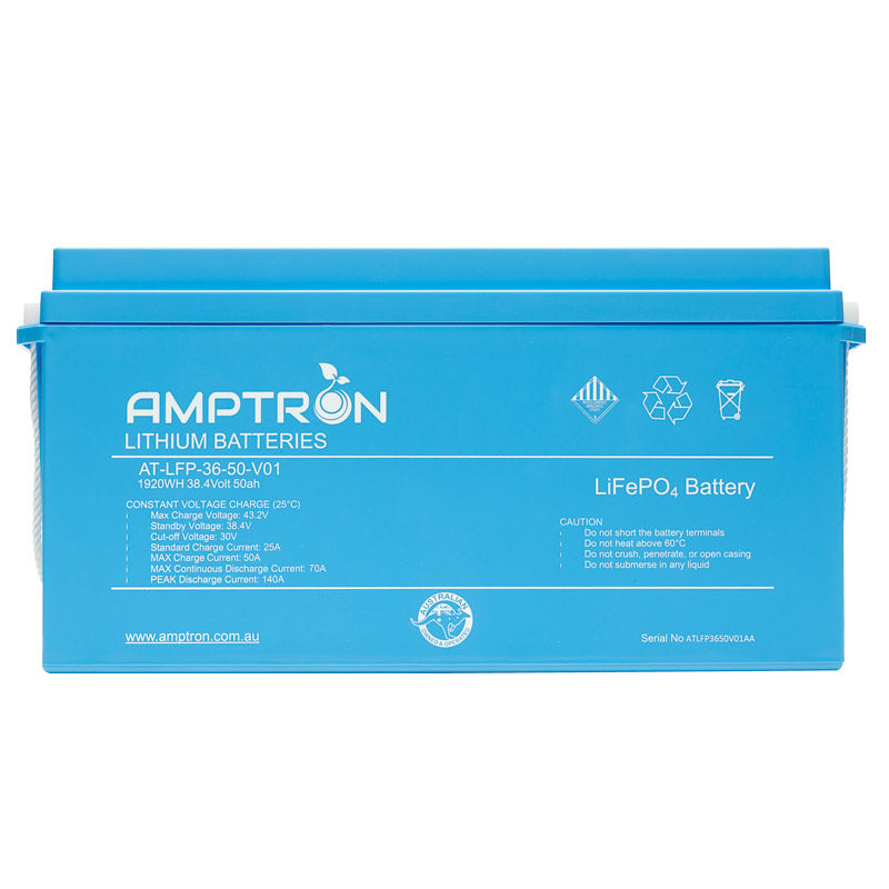 Amptron 36V 70A Lithium Battery Fronyt on a white background