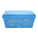 Back of Amptron 36V 85Ah 100A Lithium Battery blue on a white background