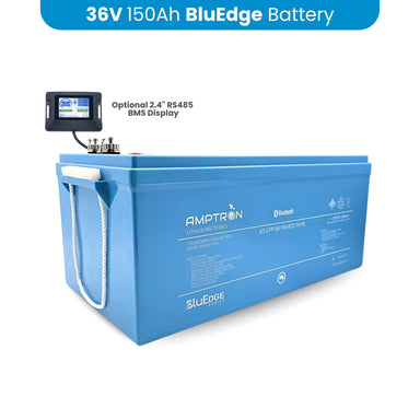 Amptron 36v boat battery blue on a white background