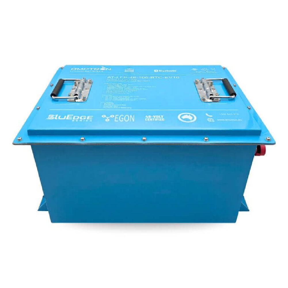 Amptron 48V 105Ah 100A EGON Battery Blue Front view on a white background
