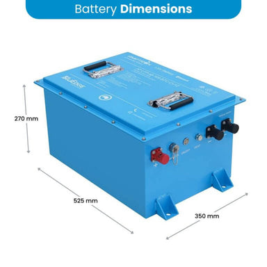 Amptron 48V 105Ah 180A Golf Cart Battery Dimensions on a white background
