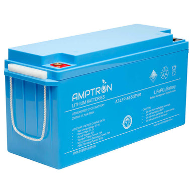 Amptron 48V 50Ah Battery Blue on a white background