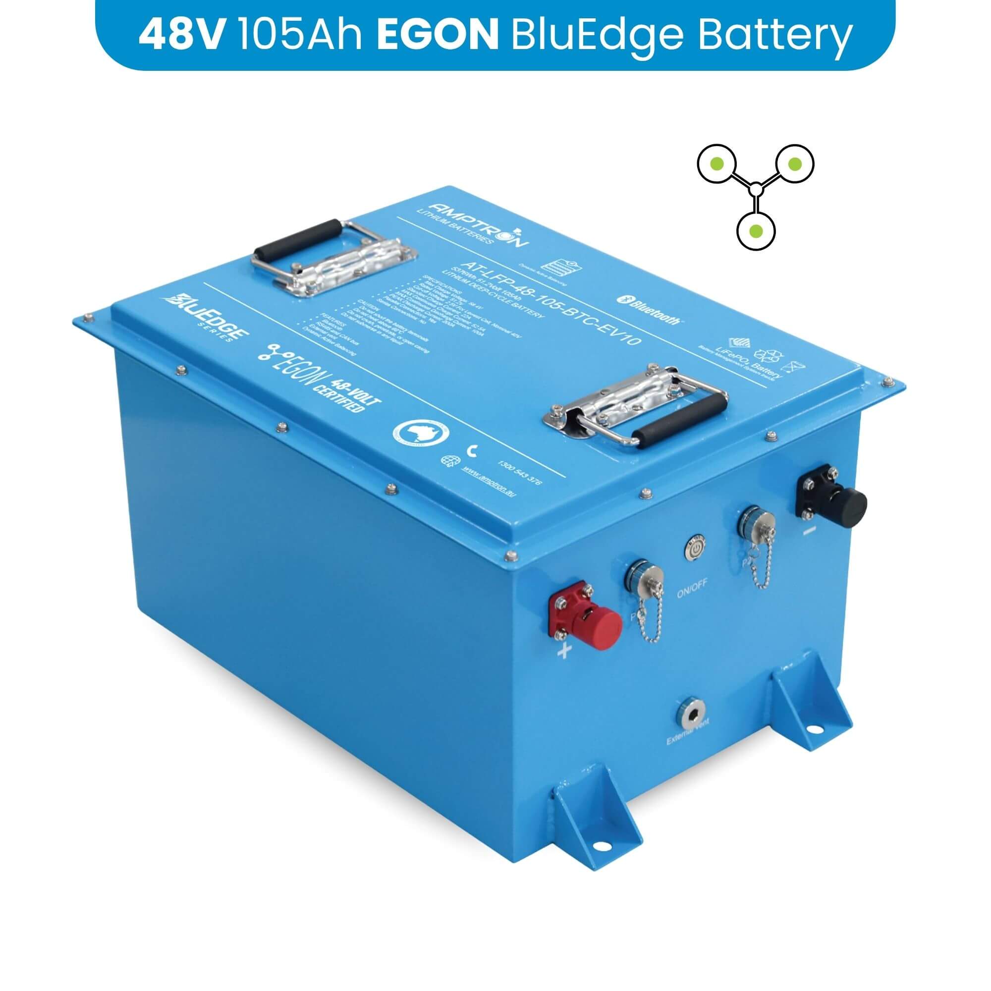 Amptron 48v 100a battery blue on a white background