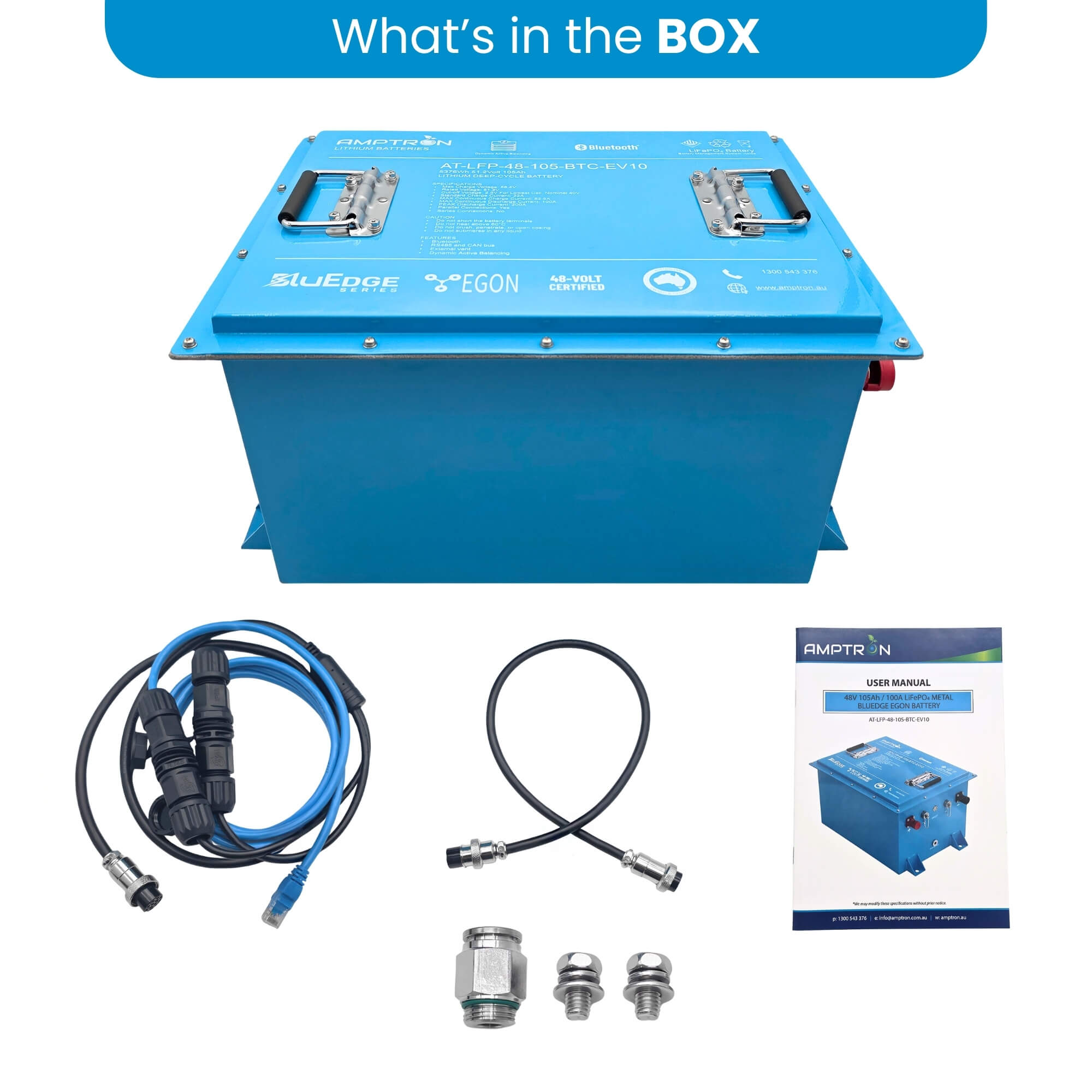 Amptron 48v egon battery what's in the box on a white background