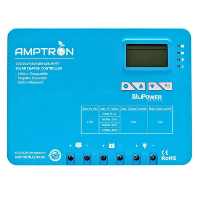 Amptron 60A MPPT Solar Controller Front Photo on a white background