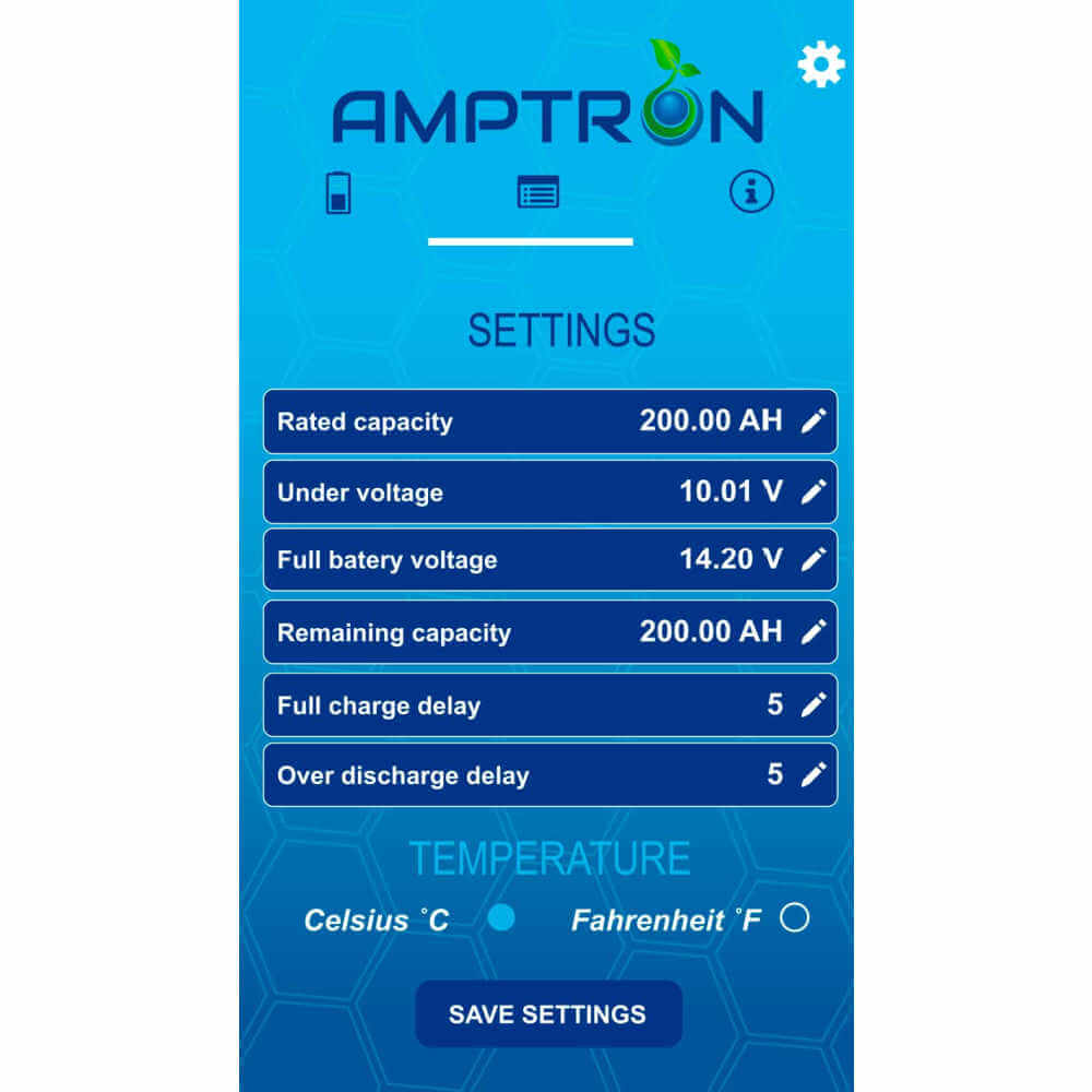 Amptron Battery Monitor With Bluetooth Settings Photo on a white background