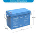 Amptron BluEdge 200ah 200A Dimensions on a white background