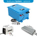 A Blue Amptron Golf Cart Battery System with charger and optional breaker resistor on a white background
