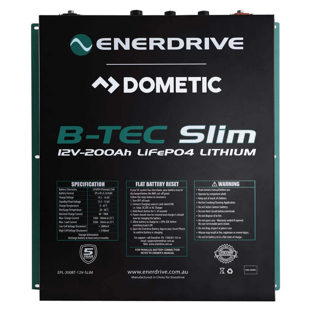 B-Tec Slim 12V 200Ah Top Side on a white background