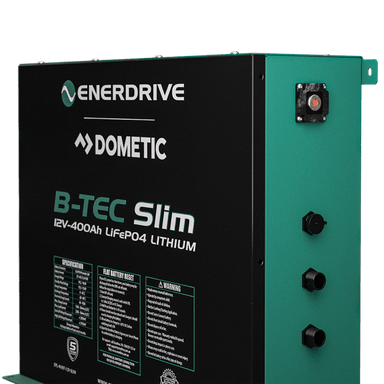 B-Tec Slim 12V 400Ah Slightly Angled to the right on a transparent background
