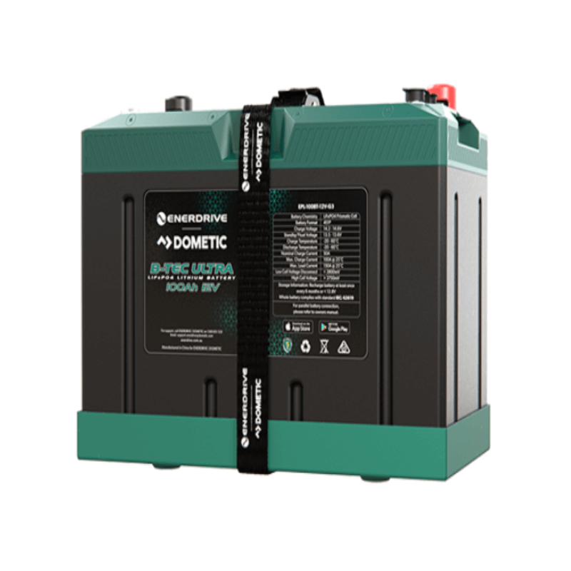 B-Tec Ultra 100Ah Lithium Battery on the white background