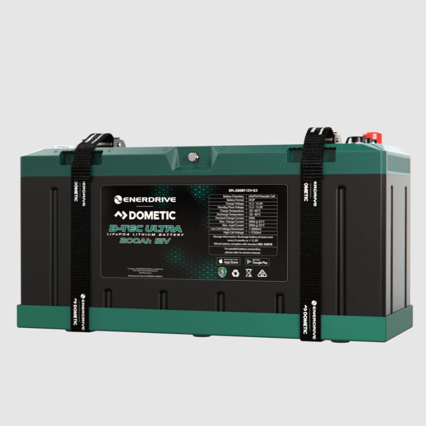 B-Tec Ultra 200Ah Lithium Battery on the white background 
