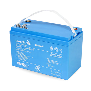 BluEdge 12V 100Ah 200A angled to the left on a white background