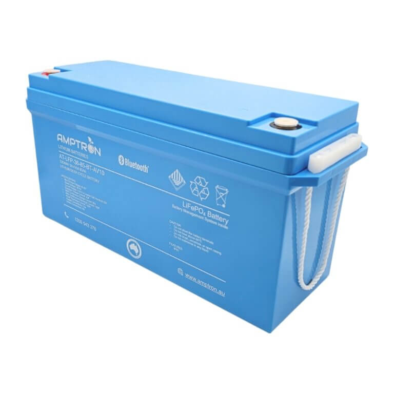 Amptron 36V 100A Lithium Battery Blue back on a white background