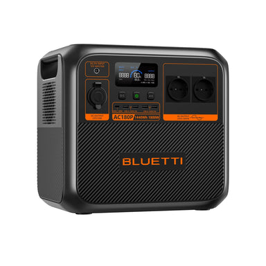 A photo of a Bluetti AC180P Solar Portable Power Station Facing Slightly to the left.