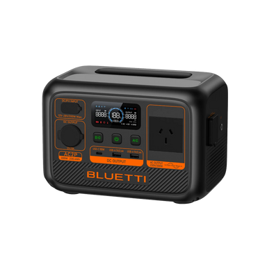 A photo showing a Bluetti AC2P 300W portable power station angled right on a white background