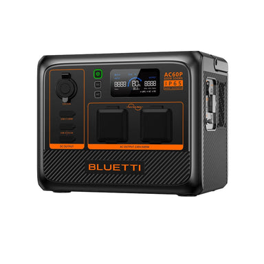 A picture of a bluetti AC60P 600W portable power station facing slightly to the right
