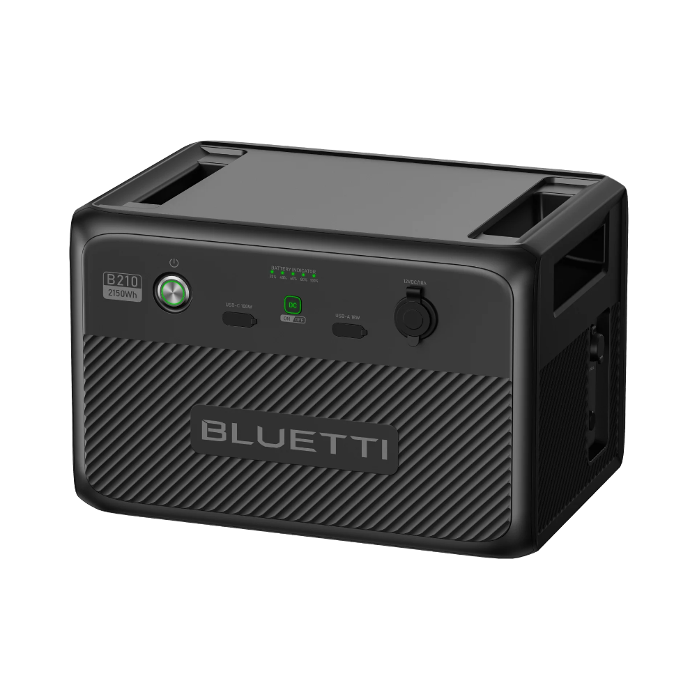 A photo of a Bluetti B210 2150Wh power station expansions angled slightly to the right