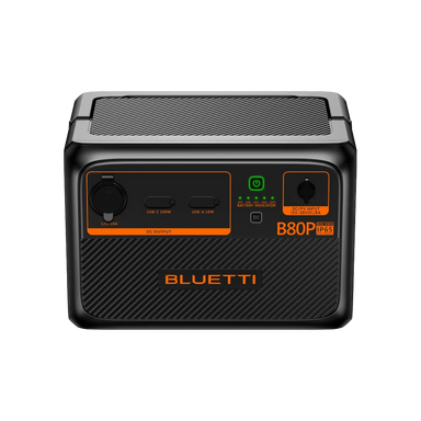 A photo of a Bluetti B80P power station expansion battery front on sitting on a white background.