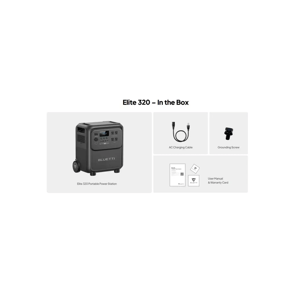 Bluetti Elite 320 Portable Power Station In the Box on a white background