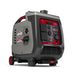 A photo of a briggs and stratton p2500 portable inverter generator sitting on a slight angle with a white background.
