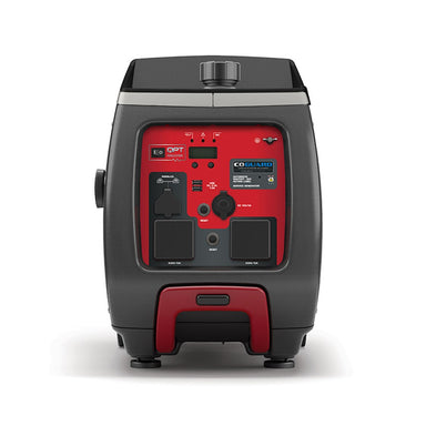 A photo of the back of a briggs and stratton p3500 portable inverter generator with a white background.