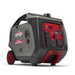 A photo of a briggs and stratton p3500 portable inverter generator sitting on a slight angle with a white background.