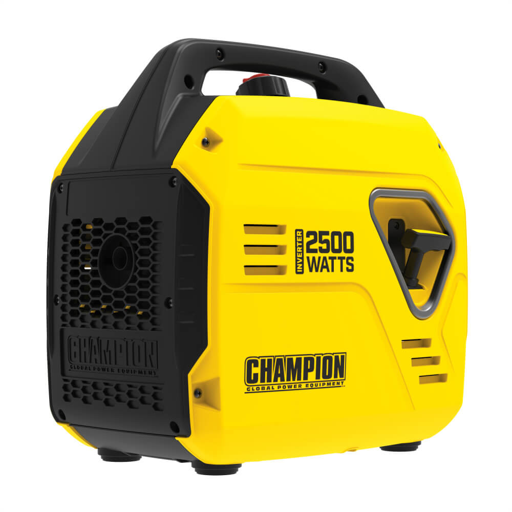 Champion 2500W Portable Inverter Generator Slightly Angled to the Left on a white background