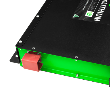 A photo showing the red terminal of a Custom Lithium 200ah Next Gen Ultra Slim Battery