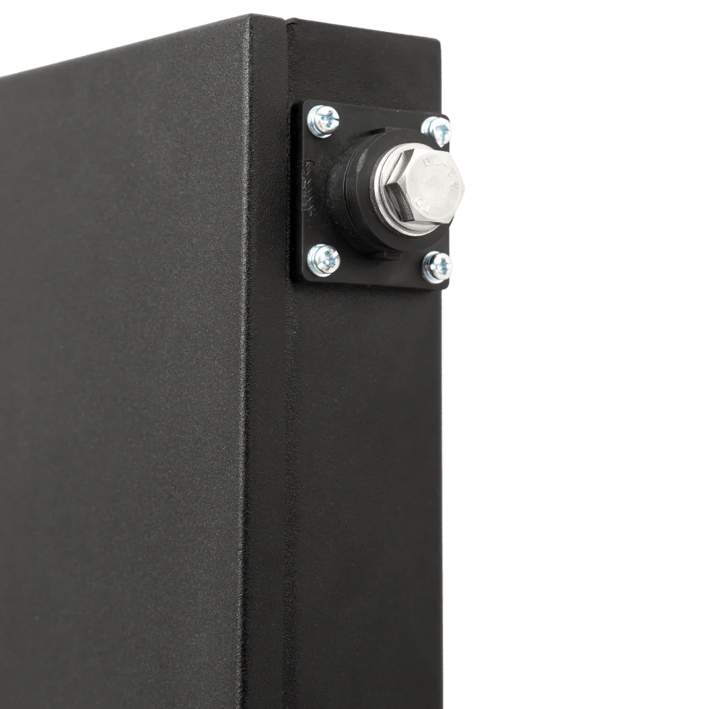 A photo of a custom lithium 200ah ultra slim lithium batteries black terminal.