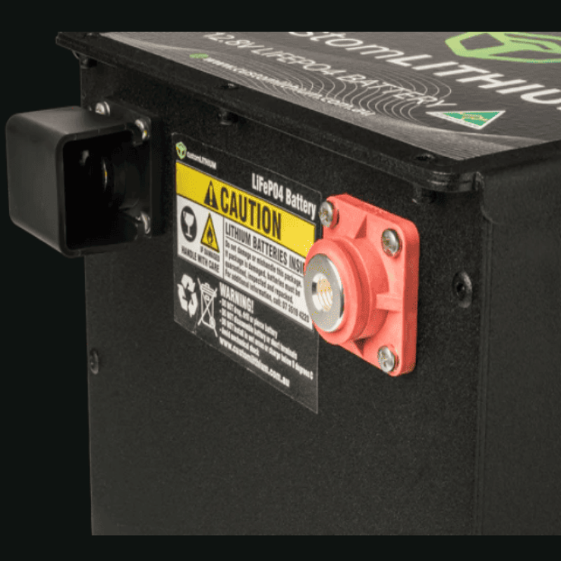 Custom Lithium 24V 200Ah Lithium Battery side on a black background