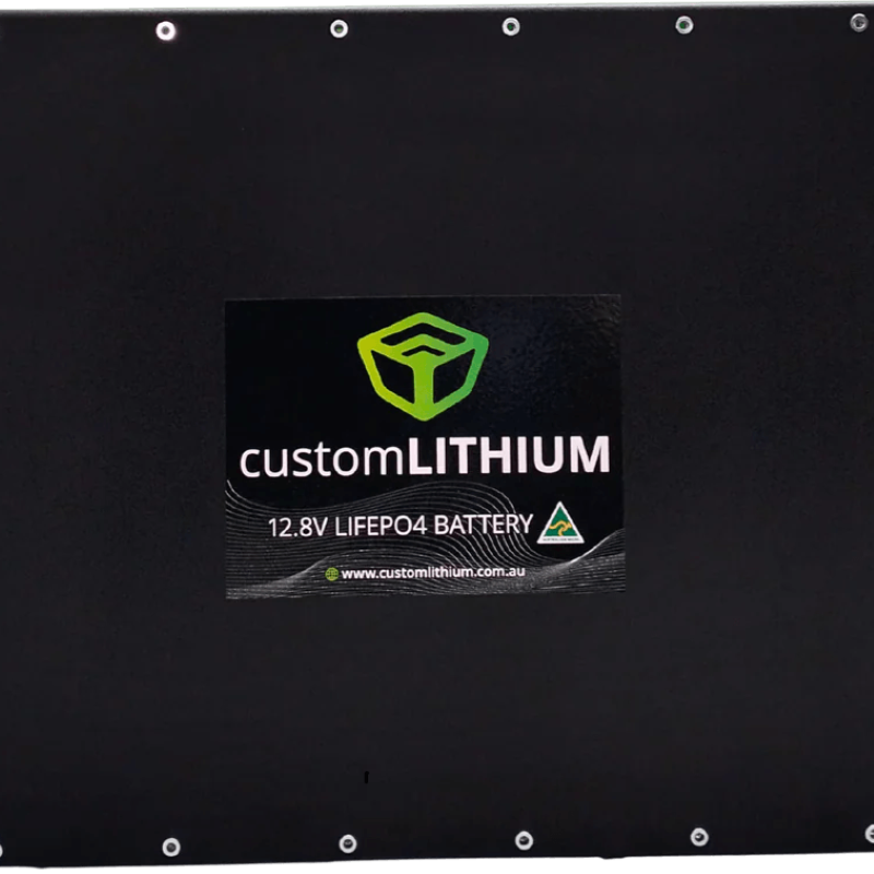 Custom Lithium 24V 400Ah Ultra Slim Lithium Battery Custom Lithium in a black background
