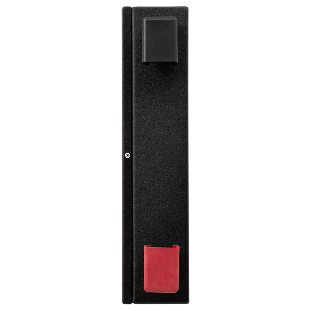A photo showing the side capped red and black terminals of a custom lithium 310ah ultra slim lithium battery.