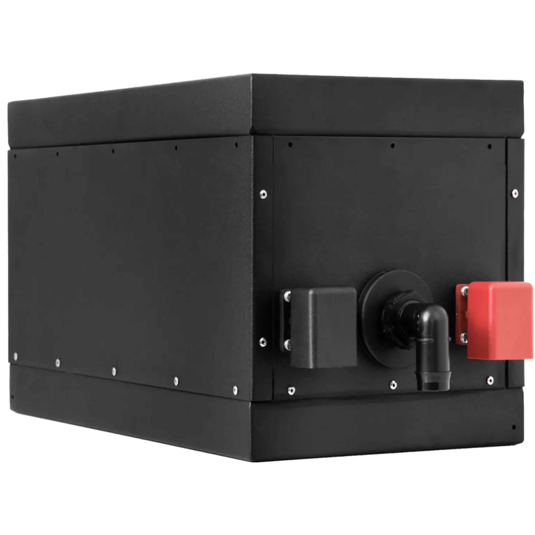 Custom Lithium 48V 100Ah Lithium Battery slightly angled on a white background