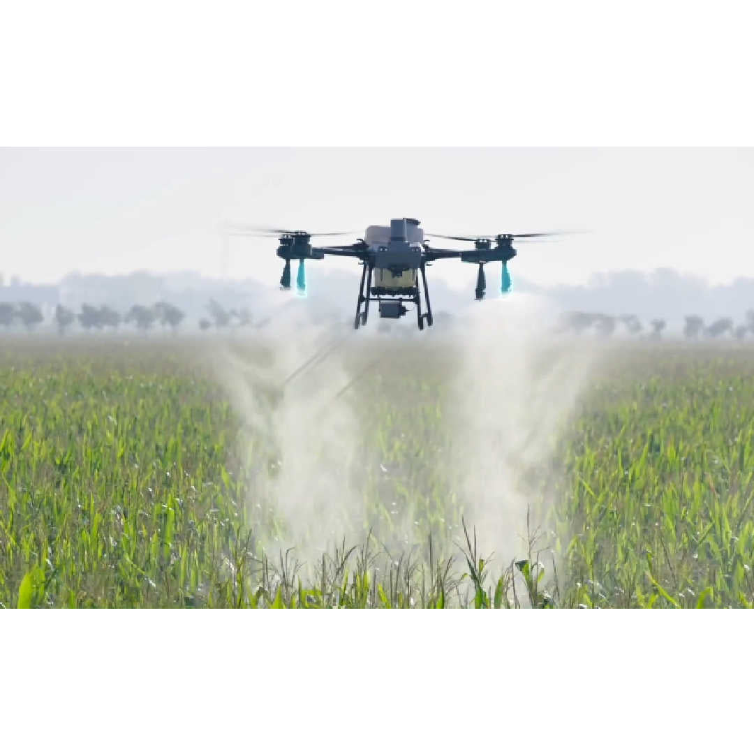 in the photo a DJI Agras T25 Agricultral Drone on the field