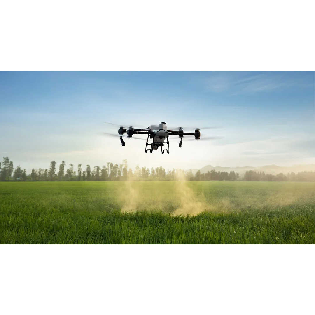 in the photo a DJI Agras T50 Agricultral Drone on the farm