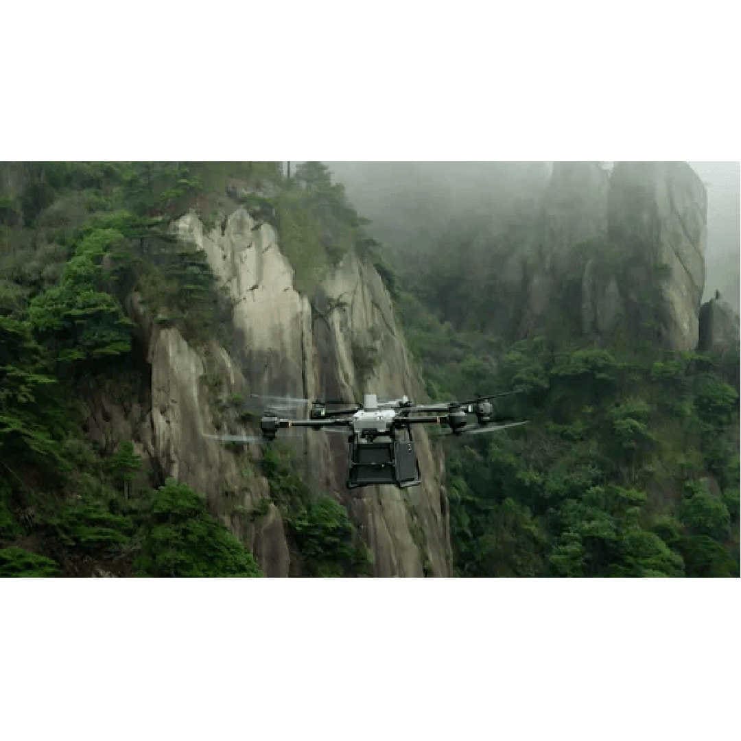 DJI FlyCart 30 Aerial Delivery Drone in use on a white background
