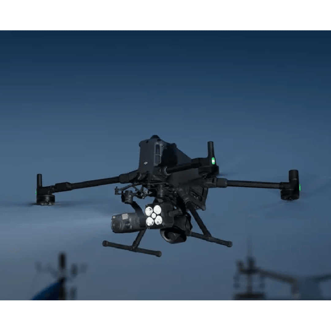 In the image a DJI Matrice 400 Industrial Drone used during night time 