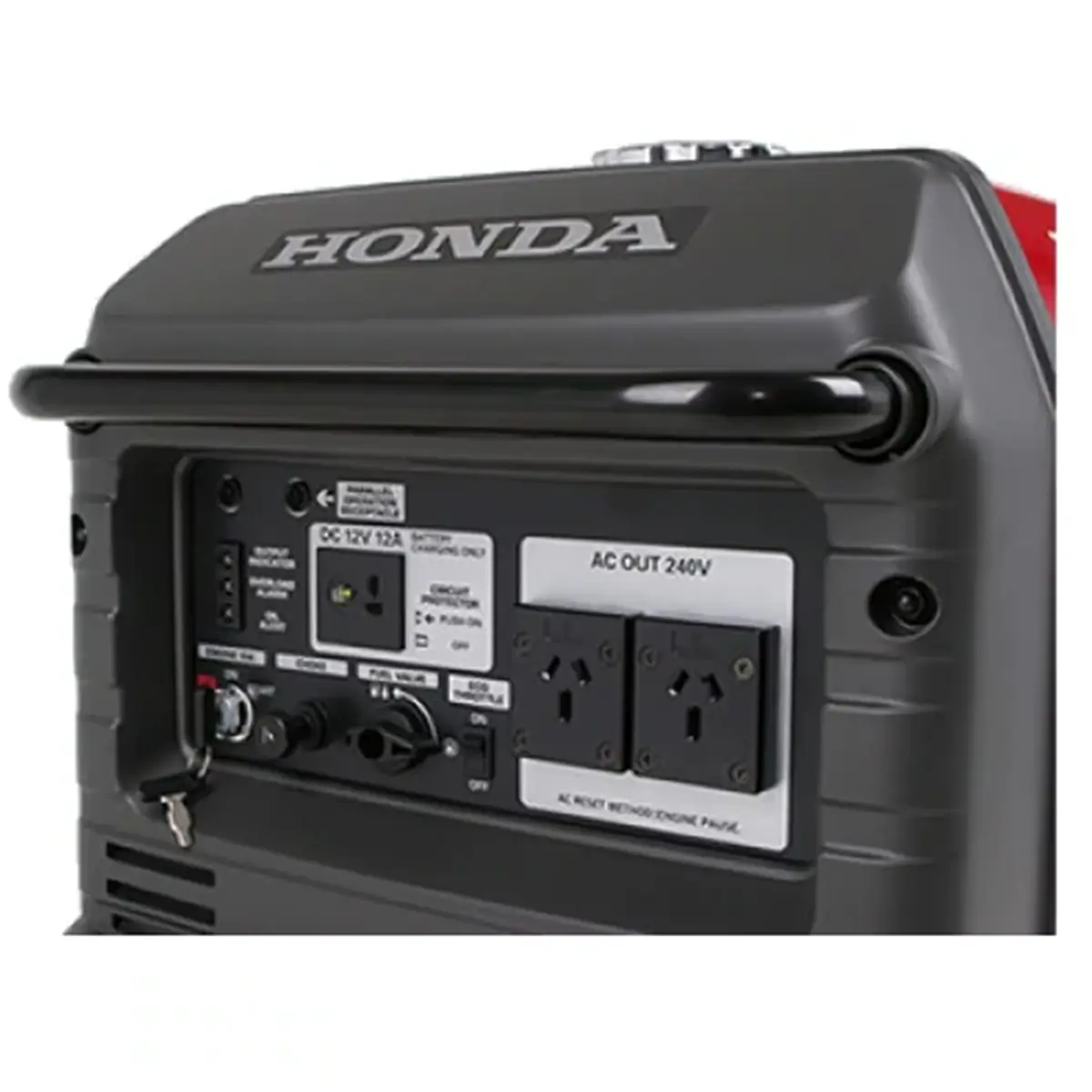 EU30is Portable Generator back outlets on a white background