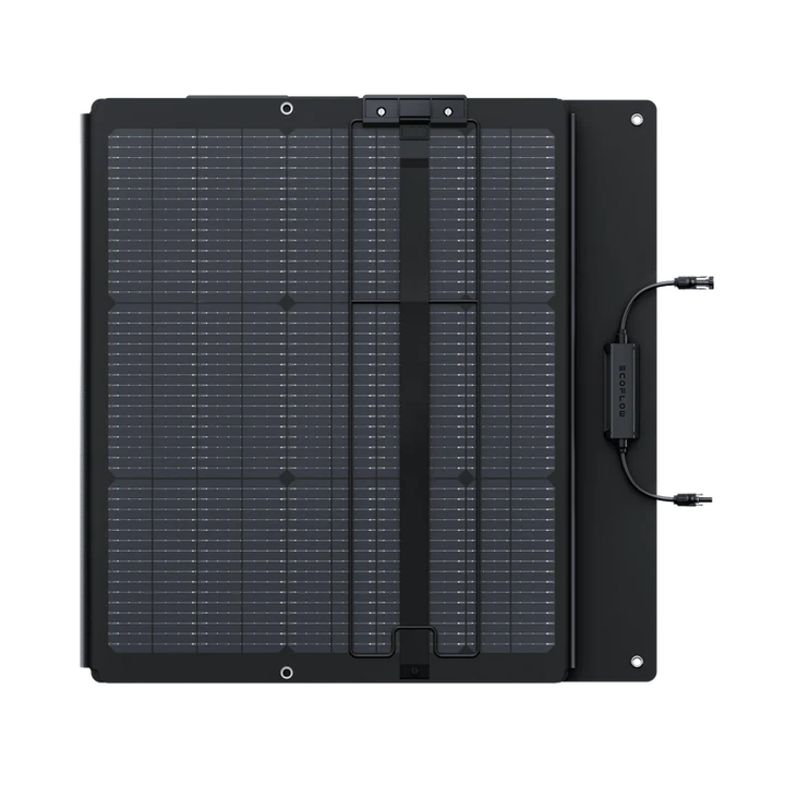 A photo of an EcoFlow 220w NextGen Bifacial Solar Panel folded over with a white background.