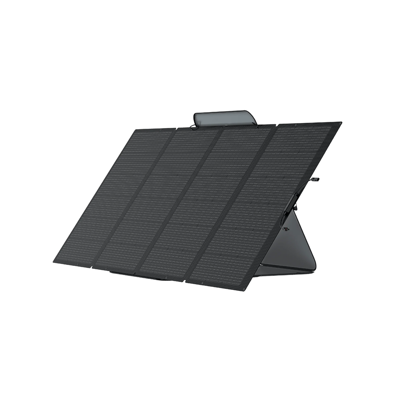 A photo of an EcoFlow 400W solar panel standing upright on a slight angle with a white background.