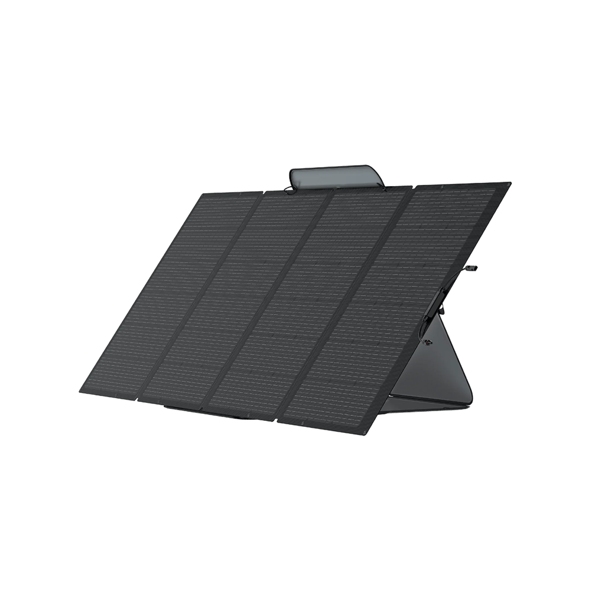 A photo of an EcoFlow 400W solar panel standing upright on a slight angle with a white background.