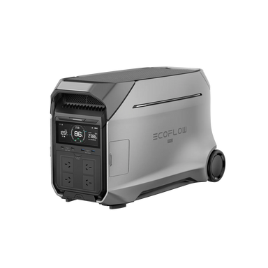 A photo of an EcoFlow Delta Pro 3 portable power station on a slight angle with a white background.